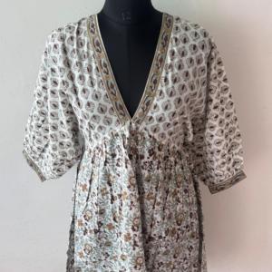 Hand Block Printed Woven Cotton <b>Kaftan</b> Dress Women Autumn Floral V Neck Loose Fit Boho Resort Wear Wholesale Export - Product Image 4