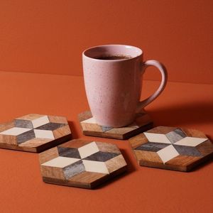 Handmade Bamboo Coasters Beautiful Resin Inlay Heat Resistant Eco-Friendly Square 10mm Thickness Unique Tea Table Coaster Set - Product Image 5