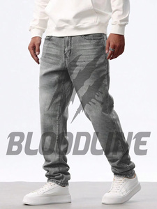 กางเกงยีนส์เดนิมทรงตรงสีเทาสำหรับผู้ชาย ยี่ห้อ BLOODLINE รุ่น Stonewashed เอวกลาง ผ้าฝ้าย สไตล์ลำลองสำหรับฤดูใบไม้ร่วง - Product Image 5