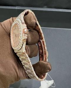 Montre de luxe personnalisée en or rose sertie de diamants Moissanite VVS de qualité supérieure, mouvement mécanique ETA, prix de gros, bijoux Hip Hop. - Product Image 3