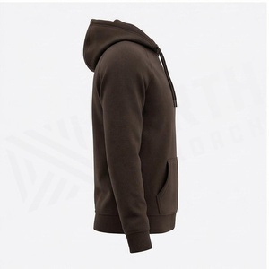 <b>Men's</b> Dark Brown Hooded Sweatshirt Raglan Sleeve Solid Color Casual Hoodie With Front Pocket Regular Fit Knitted Cotton Autumn - Product Image 3