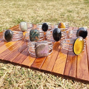 Multi Gemstone Agate Vintage Peace Design Silver Plated Unisex Cuff <b>Bangles</b> Yoga Stress Relief Mindfulness Party Wear Assorted - Product Image 4