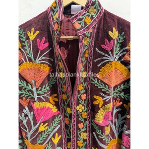 Veste en velours pour femme, motif floral brodé à la main, col mandarin, manches longues, manteau d'automne - Product Image 5