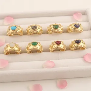 Anillo de diseño ajustable de latón con cuentas chapado en oro de 18 quilates con turquesa howlite de lujo al por mayor, joyería de moda a bajo precio. - Product Image 5