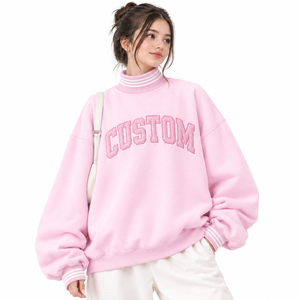 Sudadera rosa oversize de cuello alto para mujer, con hombros caídos, manga larga, de punto, con letras en la parte delantera, informal, para otoño. - Product Image 6