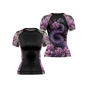 Camiseta Deportiva de Compresión para Mujer, Manga Larga, con Estampado Floral de Serpiente Morada, Sublimada, Personalizada, Transpirable - Product Image 1