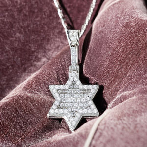 Iced Lab Diamond Stylish Statement Piece Ethnically <b>Inspired</b> Star Shape Hip Hop Custom Trendy 925 Silver Fine Pendants Charms - Product Image 4