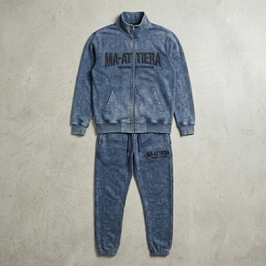 Conjunto Deportivo de Invierno para Hombre, Chaqueta con Cierre y Pantalones Jogger en Azul Lavado, 100% Algodón Ecológico de Secado Rápido, Estilo Casual - Product Image 4