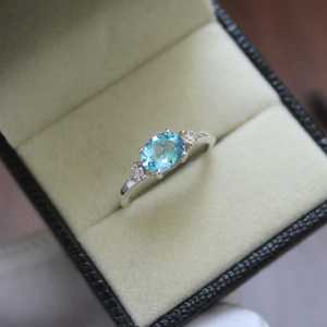 Handmade Swiss Blue Topaz Ring S925 Sterling Silver Accent Ring Elegant Gemstone Jewelry For Women Fine Ring - Product Image 3