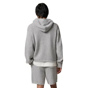 Sweat à capuche en tricot bouclé pour homme, confortable et élégant, avec poche avant, en tricot de qualité supérieure, couleur gris chiné - Product Image 5