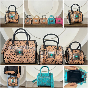 Bolso de Mano Pequeño de Cuero con Diseño Floral Occidental, Adornado con Concho Turquesa, Bolso Bandolera de Cuero Genuino Estilo Vaquero Vintage para Mujer - Product Image 3