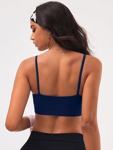 Women High Neckline Halter Workout <b>Bra</b> <b>Open</b> Back Spaghetti Strap Bralette Breathable Seamless Fabric Gym Exercise Top - Product Image 2