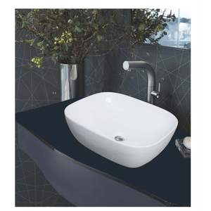 485x395x160mm wall mounted rectangular glossy white ceramic bathroom sink floating semi pedestal - Product Image 1