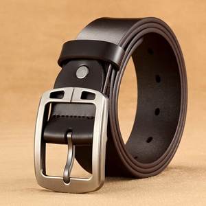 Ceinture en cuir véritable de haute qualité pour hommes, en cuir de vachette noir et marron, vente en gros - Product Image 3
