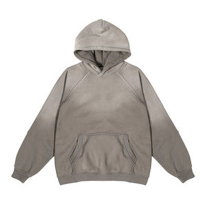 Hoodie polaire vintage grande taille pour homme, personnalisable, double couche, délavé à l'acide, effet soleil, vieilli, doublure à carreaux, par Gold Manufacturer - Product Image 3