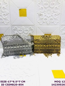 Craftstages International Handmade Luxury Satin Potli <b>Clutch</b> Bag Women | Bridal <b>Wedding</b> Evening Purse Pearl Decoration | Ring - Product Image 1