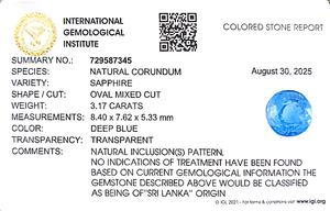 Zafiro azul ovalado natural de 3,17 quilates de Sri Lanka, piedras preciosas sueltas para la fabricación de joyas y anillos, BOSN-14 - Product Image 6