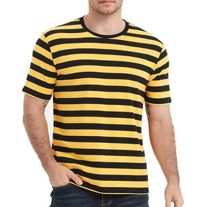 T-shirt en coton à manches courtes rayé bleu et blanc pour homme, col rond, coupe classique, jersey décontracté - Product Image 6