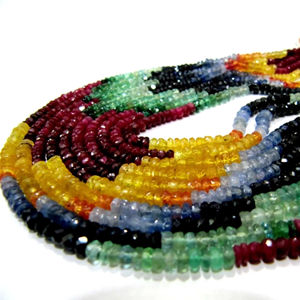 Natural Genuine Multi Precious <b>Ruby</b> Emerald Sapphire 2.5mm Beads <b>Bracelet</b> 13cm length with rings - Product Image 1
