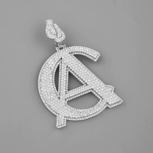 Silver Plated Letter A Pendant With Round Crystal Rhinestones Prong Set Hiphop Style Unisex Charm Gift - Product Image 4