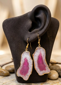 Boucles d'oreilles artisanales en quartz drusy rose, laiton, style classique unisexe, qualité AAA, bijoux en gros pour mariage - Product Image 3