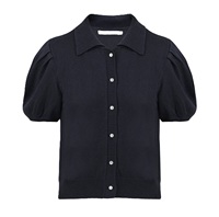 Nouvelle Blouse Tricotée Unie pour Femme Printemps-Été avec Manches Bouffantes Décontractée Ample à Manches Courtes Respirante