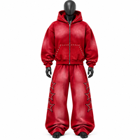 Ensemble de survêtement unisexe à strass, sweat-shirt à capuche zippé et pantalon de survêtement long, streetwear couleur unie coupe ample pour l'hiver