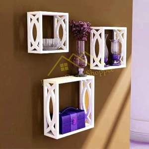 ชั้นวางติดผนัง ชั้นวางลอยตกแต่ง ชุดชั้นวางติดผนังทรงสี่เหลี่ยม 3 ชิ้น ชั้นวางของตกแต่งห้องนั่งเล่นและห้องนอน (สีขาว) - Product Image 2