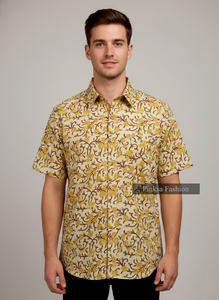 Men's 100% Cotton Floral Print <b>Short</b> <b>Sleeve</b> <b>Shirt</b> Button Down Collar Anti Wrinkle Breathable Casual Summer Wear - Product Image 6