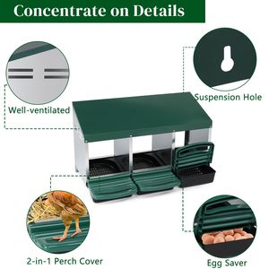 Cestello Nido per Galline Ovaiole a 3 Scomparti in Plastica Verde, Tipo H, per Pollaio - Product Image 2