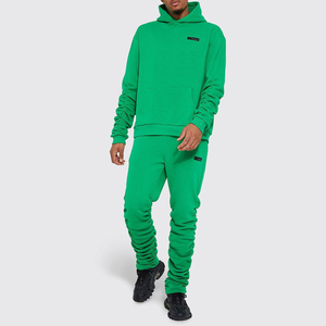 Sudadera con Capucha Verde Sólido para Hombre, Conjunto Deportivo Casual de Algodón de Manga Larga, Ropa de Otoño, Ajuste Regular, Peso Medio, Teñido Liso - Product Image 3