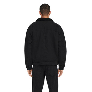 Veste en jean noire pour homme avec doublure en sherpa Coupe classique Fermeture à boutons Style décontracté Vêtement d'automne - Product Image 3