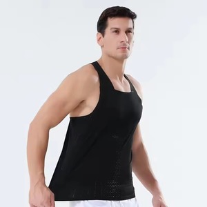 Mens Workout Lightweight Bonded Square Knitted Tank Top Breathable Sports Vest Polyester Quick Dry Marathon <b>Running</b> <b>Singlet</b> - Product Image 2