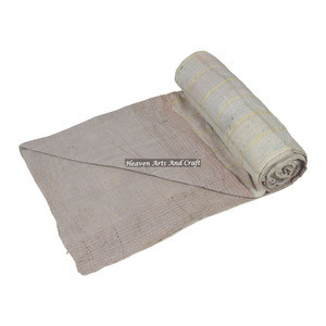 Indian 100% Cotton Kantha Quilt Vintage Bedding Blanket Reversible Handmade Heavy Throw Old Sari Patch Hotel Use - Product Image 1
