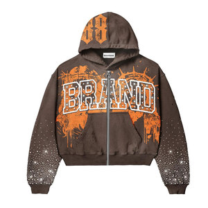 Unisex Streetwear Tracksuit Full <b>Zip</b> <b>Hooded</b> Sweatshirt And Drawstring Pants With Brand Logo Print In Black Red Orange Brown - Product Image 6