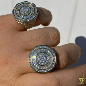 Lab Grown Diamond Hexagon Statement <b>Ring</b> for Men Yellow <b>Gold</b> Geometric Designer Luxury Hip Hop <b>Cocktail</b> <b>Ring</b> - Product Image 2