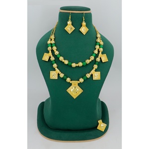 Conjunto de joyería nupcial chapada en oro de 18 quilates para mujer, collar de estilo árabe, pendientes, anillos, collar de joyería de oro, joyería artificial de Dubái de 24K - Product Image 5