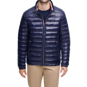 Men's <b>Navy</b> <b>Blue</b> Puffer <b>Jacket</b> Stand Collar Zipper Closure Windproof Casual Winter Solid Color Polyester Down Filled Regular - Product Image 1