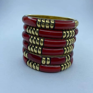 Hot <b>Red</b> Enamel and Brass Bangle Set Resin Fashion Bangles Handcrafted Designer Resin Bangles handforge - Product Image 1