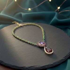 สร้อยคอประดับพลอยหลากสี ดีไซน์หรูหรา ประดับโกเมน บลูอเมทิสต์ เกรนท์  ชุบทอง 18K เงินแท้ 925 เหมาะสำหรับงานปาร์ตี้ - Product Image 2