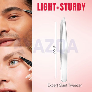 Pince à épiler professionnelle en acier inoxydable à pointe inclinée avec étui en cuir, outil de toilettage pour le modelage des sourcils et l'épilation - Product Image 5