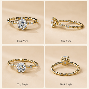 Bague de fiançailles solitaire en or jaune avec diamant moissanite rond de 2 carats et pavé torsadé - Product Image 3