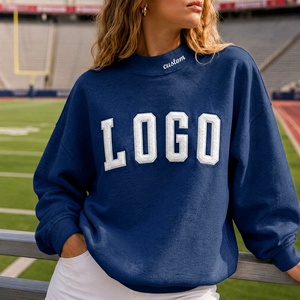 Sweat-shirt en tricot pour femmes grande taille personnalisé, 100% coton, col montant, logo brodé vintage, vêtements décontractés - Product Image 5