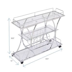 Carrello Bar in Vetro Argentato Elettroplaccato con Portabottiglie e Portabicchieri per Servizio in Cucina o Uso Alberghiero - Product Image 5