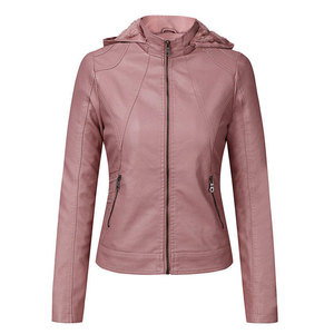 SALVA <b>LEATHER</b> <b>Women's</b> Slim <b>Moto</b> Biker <b>Jacket</b> Stand Collar Zipper PU <b>Leather</b> Winter Windproof Breathable Coat - Product Image 2