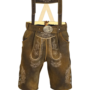 Pantalones Cortos de Cuero Bávaros para Hombre de Alta Calidad, Cuero Genuino, Estilo Alemán Trachten, Tela Bordada Resistente al Viento, Cintura Media, Primavera - Product Image 1