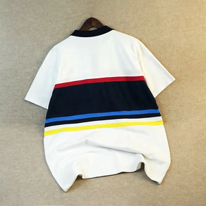 Polo de Manga Corta para Hombre con Bloques de Color y Rayas, Transpirable, Tejido, Informal, Blanco, Azul Marino, Rojo, Azul, Amarillo, con Logotipo Frontal - Product Image 6