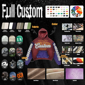 Sudadera con capucha personalizada para hombre, estilo urbano, oversize, de tejido grueso, color burdeos, corte holgado, con capucha adornada y estampado 3D en relieve - Product Image 6