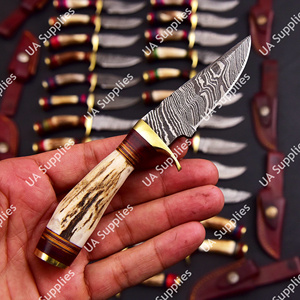 มีดทำมือเหล็กดามัสกัสแบบขายส่ง ใบมีดแบบดรอปพอยต์อเนกประสงค์ สำหรับตั้งแคมป์ ล่าสัตว์ กู้ภัย ด้ามเขาสัตว์ - Product Image 4