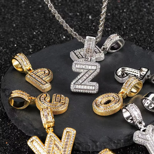 Gold Plated Iced Out Letter <b>Pendant</b> Necklace a to Z <b>Initial</b> Charm Micro Pave Moissanite Hiphop Chain Luxury Jewellery Gift - Product Image 1